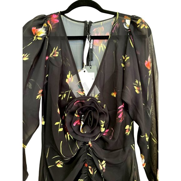 Rotate $469 Floral Size Small Maxi Dress Rosette Ruched Long Sleeve Formal NWT - Picture 6 of 13